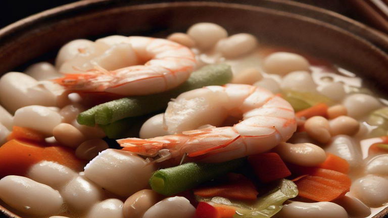 Pochas con gambas carabineros, receta paso a paso